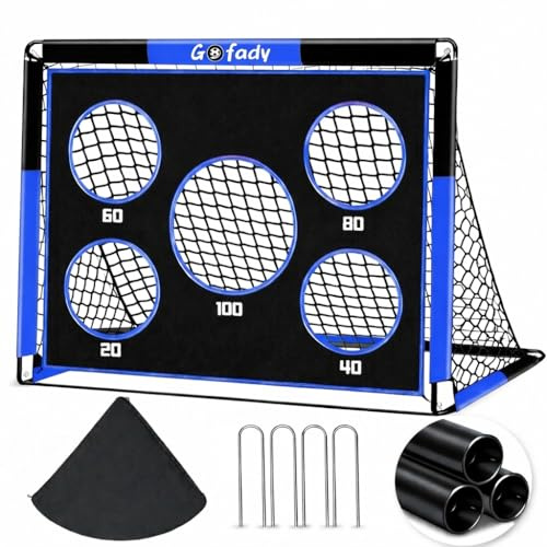 Gofady 2-in-1 Fußballtor für Kinder, 150 * 120cm, Tragbares & Stabiles Fussballtore mit 5 Zielbereichen, 4 Erdanker und 1 Tragetasche, Stabil für Garten, Park, Strand