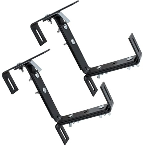 Spetebo Blumenkasten Halter Vario grau verstellbar - 2er Set - Metall Halterung für Geländer von 4-15 cm Breite - Balkongeländer Mauer Pflanzkasten Haken variabel