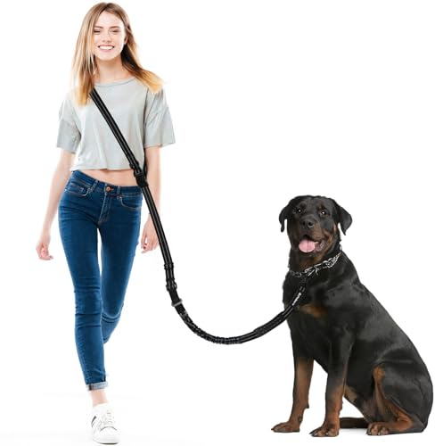 Philorn Hundeleine für Große Hunde, Multifunktional Freihändig Joggingleine, Lange Laufleine zum Joggen Laufen Wandern mit Autosicherheitsgurt, Reflektierende Nähte, Laufgurt Schwarz