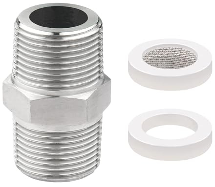 WestCH 1/2 Duschschlauch Adapter Edelstahl Doppelnippel Duschschlauch Verbinder Verlängerung Gewindefitting Adapter mit 1 pcs Bubbler Spüle Belüfter Filter Element 1 x Dichtungen