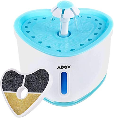 ADOV Katzenbrunnen, 2.4L Große Kapazität Automatischer Trinkbrunnen für Katze mit Wasserstandsfenster, Ultraleiser BPA frei Wasserspender mit Aktivkohlefilter für Katzen und Kleine Hunde (Herz-2,4)