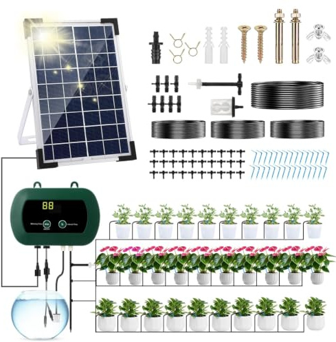 Anpress Solar Bewässerungssystem Automatische Set, Bewässerungssystem Garten, DIY Automatisches Gartenbewässerungssystem mit 30 Töpfen und 10 Timing-Modi für Garten und Balkontopfpflanzen, Gemüse