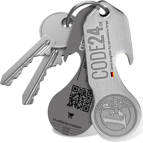 Einkaufswagenlöser „Münze Code24“ – funktionaler Schlüsselanhänger mit Einkaufswagenchip, Flaschenöffner & Profiltiefenmesser – hochwertiger Schlüsselanhänger Einkaufschip mit Fundservice