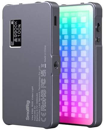 SMALLRIG Led Videoleuchte RGB, Leichtes Fotolicht mit Integriertem OLED-Display, 2500K–8000K, CRI 96, TLCI 96, Tragbares Kamera Licht mit 21 Lichteffekten, P96L – 3489B