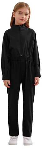Miaeowve Kinder Arbeitsoverall Jungen Mädchen Kesselanzug Langarm Schutzoverall Maleroverall Stehkragen Arbeits Jumpsuit Ganzkörperanzug Arbeitskombi Schwarz 146-152