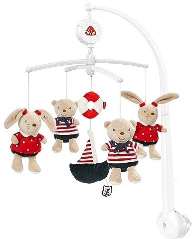 Fehn Musik-Mobile Ocean Club – Aufzieh-Mobile mit Spieluhr-Melodie | Melodie Der Mond ist aufgegangen & Figuren zur Beschäftigung und Beruhigung – mit Bett-Befestigung für Babys von 0-5 Monaten