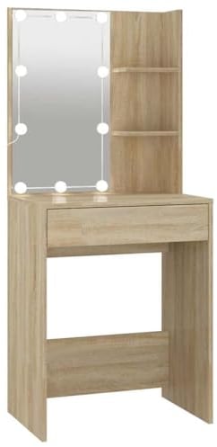 vidaXL Schminktisch mit LED Stauraum Frisiertisch Kommode Frisierkommode Kosmetiktisch Spiegel Beleuchtung Schlafzimmer Sonoma-Eiche 60x40x140cm