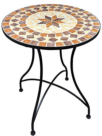 dszapaci Mosaik Gartentisch Balkontisch Rund 60 cm Mosaiktisch Mediterran Beistelltisch Mosaik runder Gartentisch