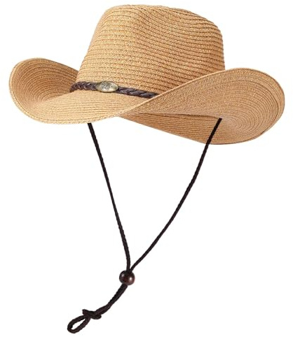 Willheoy Cowboyhut Strohhut Damen Herren Sonnenhut Sommer Strandhut Westernhut Panama Hut Unisex Cowboy Hut Faltbar Strohhut Krempe Sommerhut