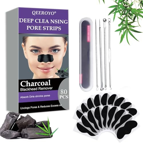 Mitesserentferner Stripes, 80 Stück Nasenstrips, Anti Nosestripes Mitesser, Pore Strips, Poren Reinigung mit Aktivkohle, Entfernen Mitesser und Unreinheiten
