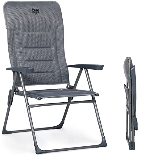 TIMBER RIDGE Campingstuhl Faltbar mit Hoher Lehne Klappstuhl Luxus Gepolsterter Balkonstuhl mit 7 Positionen, Verstellbarer Gartenstuhl für Camp, Garten, Balkon Belastbar 150 KG Grau