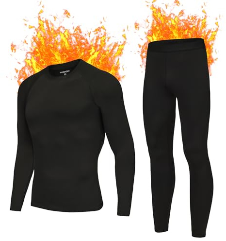 AMZSPORT Herren Thermounterwäsche Set Warmes Kompressionsshirt Kompressionshose Atmungsaktive Funktionsunterwäsche Winter Unterwäsche