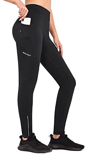 baleaf Thermoleggings Winter Damen Fahrradhose Lang mit Reißverschluss Warm Gefüttert Jogginghose Running Tights Thermo Laufhose Wasserdicht OutdoorHosen Winterhose Schwarz L