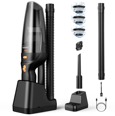 POWJIELI Handstaubsauger,12000Pa Handstaubsauger Akku mit Ladestation,Auto Staubsauger Kabellos mit 3 Waschbar HEPA-Filter,Nass&Trocken Beutellos Staubsauger Stark für Haus, Büro, Auto, Tierhaare