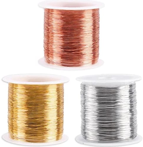 Schmuckdraht, 3 Rollen Kupfer Handwerk Schmuck Draht, Kupferdrahtrolle Basteldraht Kupferdraht für DIY Perlen Ringe Armbänder Schmuckherstellung, Silber Gold Roségold 0,3mm x 50m