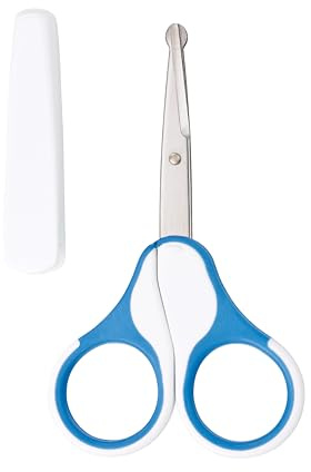 babynova Baby Schere mit Schutzkappe – Edelstahl Nagelschere mit abgerundeten Spitzen für sicheres Schneiden von Baby Nägeln – Rutschfeste Griffe für präzise Pflege – BPA-frei – Blau