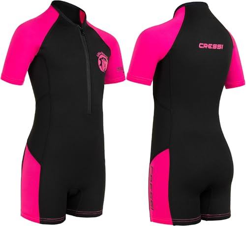 Cressi Shorty 2mm Neoprenanzug Kinder - Schwimmanzug Kinder mit UV, Kälteschutz, Quallenschutz - Schwimmanzug Mädchen & Jungs - Schwarz/Rosa - 7/8 Jahre
