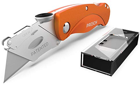Presch Teppichmesser Profi - Faltbares Cuttermesser Metall Extra Scharf mit 10 Ersatzklingen - Klappmesser für Teppich, Tapeten und Karton