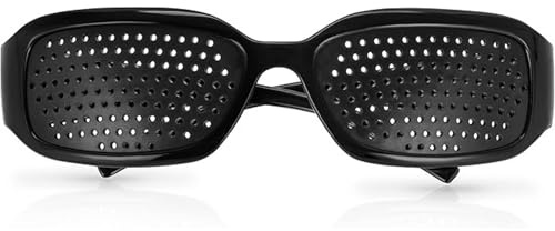 welsberg Rasterbrille Lochbrille für Augentraining, Oval, Schwarz | Gitterbrille Korrekturbrille mit faltbaren Bügeln, Pinhole Glasses für Verbesserung der Sehqualität