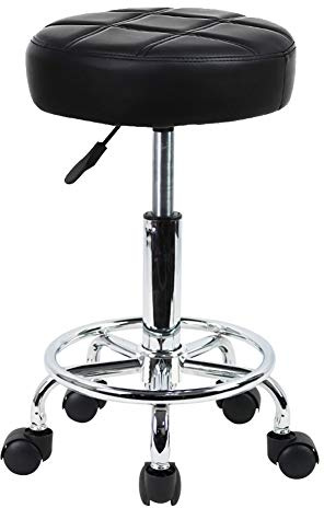 KKTONER Rollhocker Arbeitshocker Barhocker höhenverstellbar 49-64cm drehbar aus Kunstleder Schwarz
