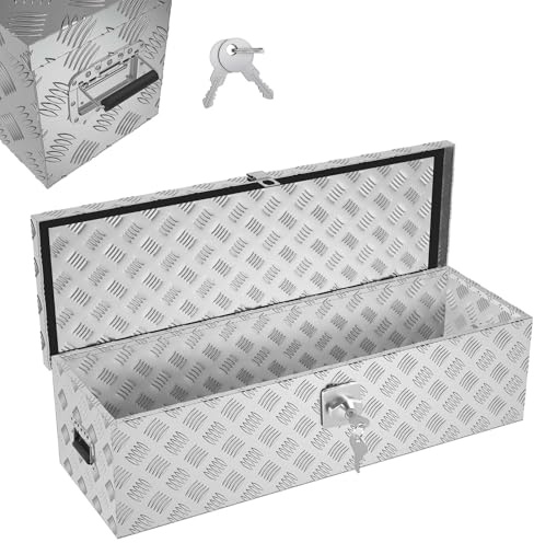 Froadp Aluminium Kiste mit Deckel, 990x330x254 mm Alubox Werkzeugkiste abschließbar, wasserdichte Alu Transportbox für Werkzeuge, Camping & Aufbewahrung (Silber)