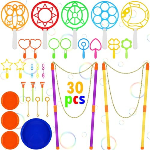 OSDUE 30 Stück Seifenblasen Set für Kinder, Große Seifenblasenstäbe, Zauberstab Einstellen für Indoor und Outdoor Bubble Maker Spiele, für Sommer Outdoor Aktivitäten