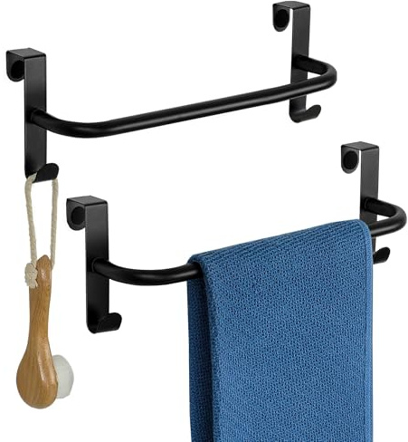 SAYAYO Handtuchhalter Tür Schwarz 29cm Geschirrtuchhalter Küche mit Haken | Handtuchstange für 15-21 mm Dicke Schranktüren für Badezimmer, Küche, Waschtisch