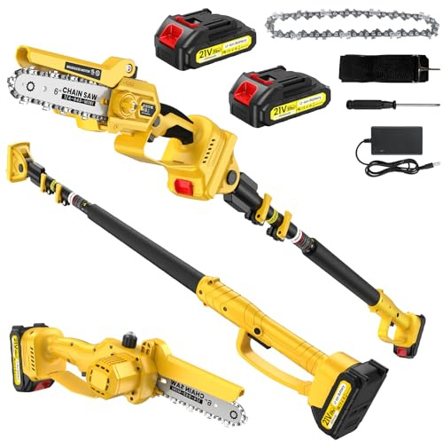 2-in-1 Akku Hochentaster, 6 Zoll Mini Kettensäge mit Teleskopstange, 2x4.0Ah Akkus,1200W Bürstenlose,50ml Öltank,Akku Astsäge mit 2.2m Teleskopstange,Schultergurt,Hochentaster bis 4,2m für Baumschnitt