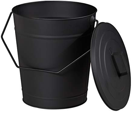 Relaxdays Ascheeimer mit Deckel, Abkühlen und Transportieren heißer Glut, Kamine, Öfen, Grills, 12 Liter, Stahl, schwarz