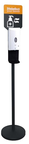 APS 98250 Desinfektionsständer/Desinfektionsmittelspender Metall, Schwarz, 32cm Durchmesser, 163cm Höhe