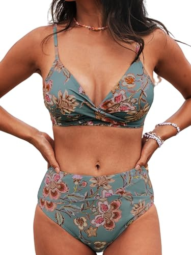 CUPSHE Damen Bikini Set Crossover Bustier High Waist Bikini Bademode Elegant Zweiteiliger Badeanzug Swimsuit