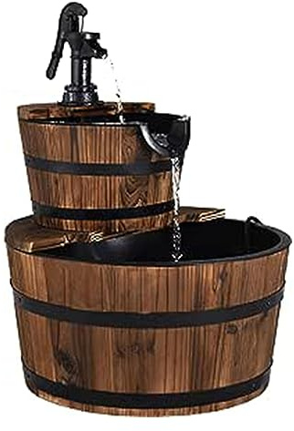 GOPLUS Gartenbrunnen mit Hochleistungspumpe, Springbrunnen aus Tannenholz, Wasserspiel im Freien für Garten, Terrasse, Rasen, Geschlossener Wasserkreislauf, 44,5 x 44,5 x 61cm
