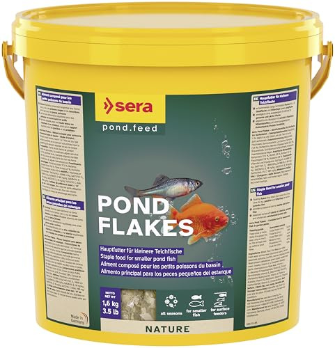 sera Pond Flakes Fischfutter 10 L (1,6 kg)| Fischfutter Teich für kleinere Teichfische | Goldfischfutter mit schwimmenden Flocken | Koi Futter Ergänzung | Nature ohne Farb- & Konservierungsstoffe
