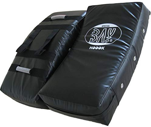 BAY HOOOK 72x37x16 cm doppelschichtiges Schlagpolster,Schlagkissen, Kickpolster, Pratzen Bodyshield Kickboxen Thaiboxen Muay Thai K1 MMA Karate schwarz krumm gekrümmt grosses 70 65 75