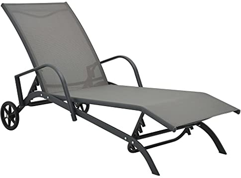 vidaXL Sonnenliege mit 2 Rädern Gartenliege Relaxliege Gartenmöbel Liege Liegestuhl Strandliege Freizeitliege Rollliege Stahl Textilene