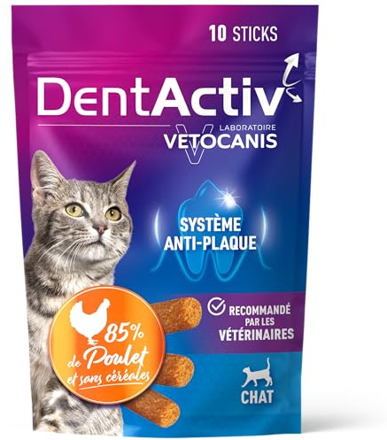 Vetocanis | Dentactiv | Dental Katzen Sticks | Köstliche Katzen Leckerlies | Katzen Zahnpflege & Gesundheit | Katzensnacks 85% Huhn | Katzenfutter empfohlen von Tierärzten | Anti-Plaque-System