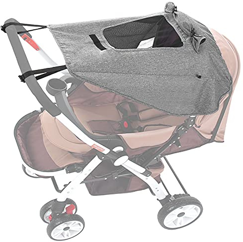 Universal Sonnensegel Kinderwagen, Hantoc Verstellbar Sonnenschutz für Kinderwagen Sonnensegel mit Sichtfenster und Seitenflügel mit UV Schutz 50+ und Wasserdicht Grau