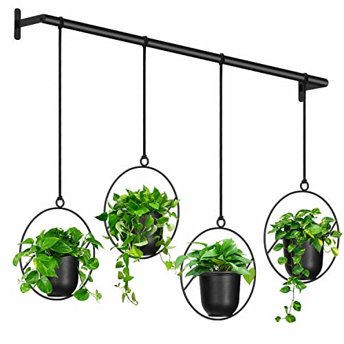 Bomclap Hängeblumentopf, 4er Set Runder Blumenampel mit Melamin Blumentopf für Innen Außen Garten Balkon, Hängende Pflanzgefäße für Wand- und Deckenpflanzer, Schwarz