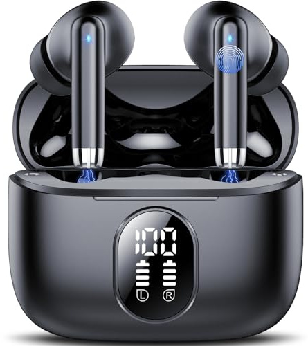 QXQ Bluetooth Kopfhörer, Kopfhörer Kabellos Sport In Ear Bluetooth 5.4 Headphones mit 4 Mics, 40 Std Kabellose Kopfhörer Tiefer Bass, Noise Cancelling Earbuds Kompatibel Android iOS, Gloosy Schwarz