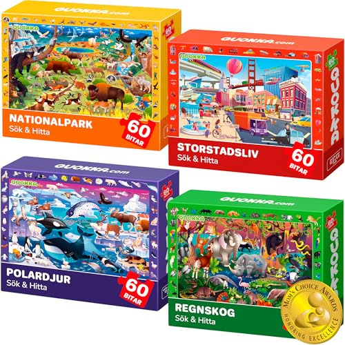 Puzzle ab 4 5 Für Kinder - Rahmenpuzzle ab 5 6 Jungen und Mädchen | 4x60 Stadt, Polar und Regenwaldtiere - Geschenk-Spielzeug für Kinder ab 6-8 Jahren