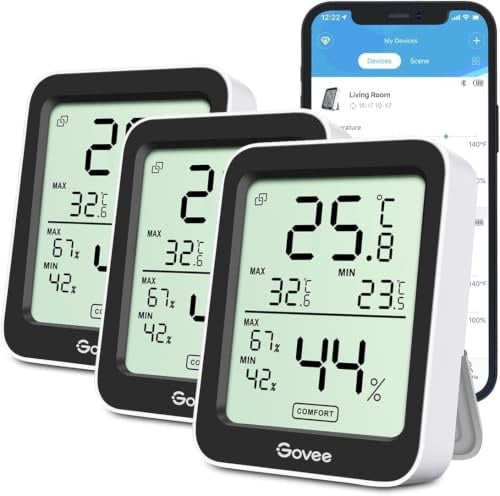 Govee Bluetooth Thermometer Hygrometer Innen, Digitale Thermometer 3 Stück | Präzise Temperatur Luftfeuchtigkeitsmesser mit App, Taupunkt/VPD, Benachrichtigungs, Datenspeicherung für Zimmer Gewächshaus