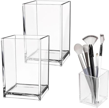 CANCYCC 2 Stück Acryl Stiftehalter, Klarer Bleistifthalter Schreibtisch Organizer, Make-Up Pinselhalter, Stifte Organizer für Büro, Schule, Zuhause (10 x 6,5 x 6,5 cm)