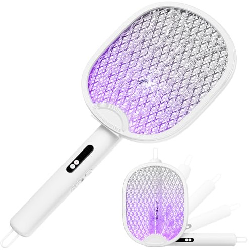 WOCVRYY Elektrische Fliegenklatsche Extra Stark 4000V 1800mAh 3 in 1 Akku Aufladbar Elektro Mückenklatsche mit USB Typ-C Wiederaufladbarer LED-Licht Zusammenklappbar für Mücken(Schwarz)