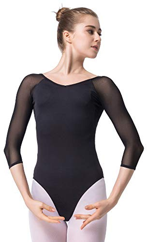 Bezioner Ballettanzug Mädchen 3/4 Arm Gymnastikanzug Damen Trikot Turnanzug Schwarz M