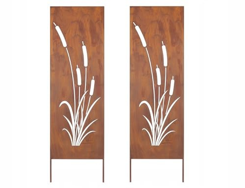 Kapaga - Sichtschutz Metall 2x - 160x50 cm - Edelrost - Rostoptik, Patina | für Garten und Terrasse - Corten, Sichtschutzelement - Sichtschutzwand - Gartendekoration Zaun - Rost (Kalmus)