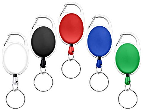 Fushing 5 Farben Einziehbare Abzeichenhalter Carabiner Rollen Schlüsselhalter Ketten mit Metall Split Ring (5 Stück)