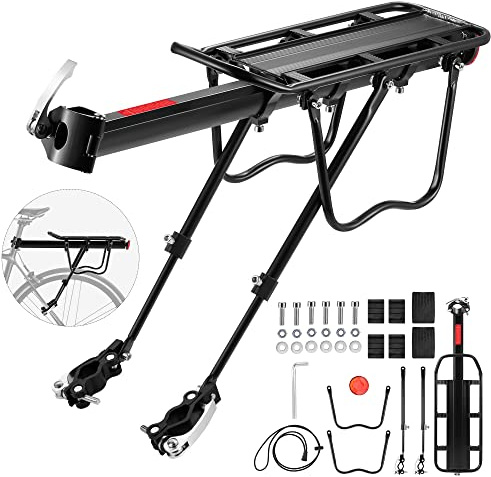 DazSpirit Mountainbike Gepäckträger, Universal, Einstellbar, Schnellspanner, Reflektor, Max. 60 kg Belastung, Aluminiumlegierung, Schwarz