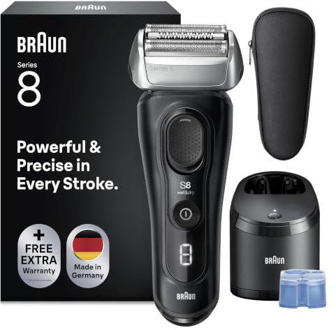 Braun Series 8 Rasierer Herren Elektrisch mit 4+1 Scherkopf, Elektrorasierer, Präzisions-Langhaarschneider, Reinigungsstation, 60 Min Laufzeit, Wet & Dry, Made in Germany, 8560cc, schwarz