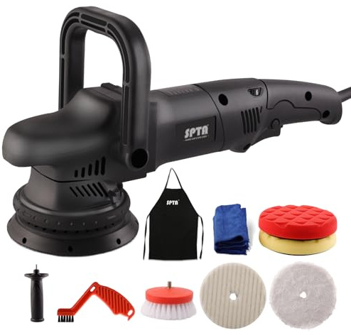 Exzenter Poliermaschine, Exzenterpolierer, SPTA 15mm-1100W Polierer mit 6 Variable Geschwindigkeit 2000-4800RPM, 125 mm Polierteller, Polierschwamm, zum Polieren von Auto, Möbeln - DA503