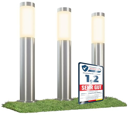 linovum 3er Set BOSEA-A Wegeleuchte mit E27 Sockel - Wegbeleuchtung außen Edelstahl IP44-3x Poller Gartenleuchte 50cm